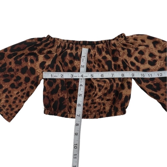 Brown Leopard Print Flounce Sleeve Off The Shoulder Crop Top Size 2T Girl’s - Picture 4 of 4